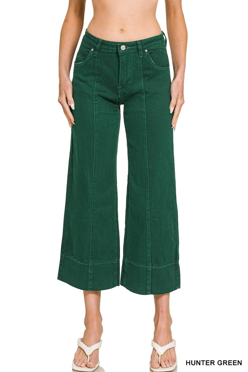 Mid Rise Wide Leg Cropped Color Denim Pants Zenana