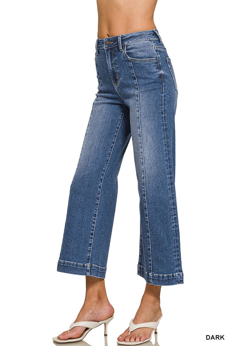 Wide Leg Center Seam Cropped Denim Pants - Zenana