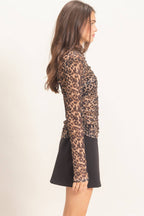 High Neck Leopard Mesh Top