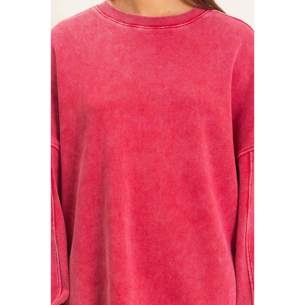 Acid Wash Crew Neck Long Sleeve Sweatshirt