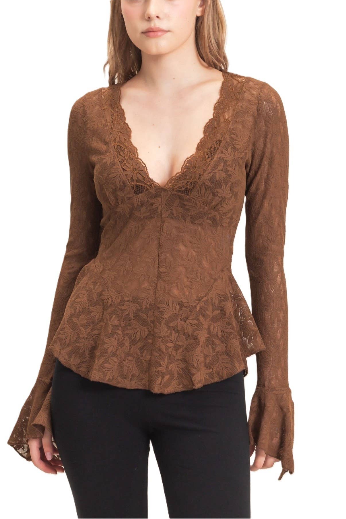 Lace V-neck Flare Sleeve Top