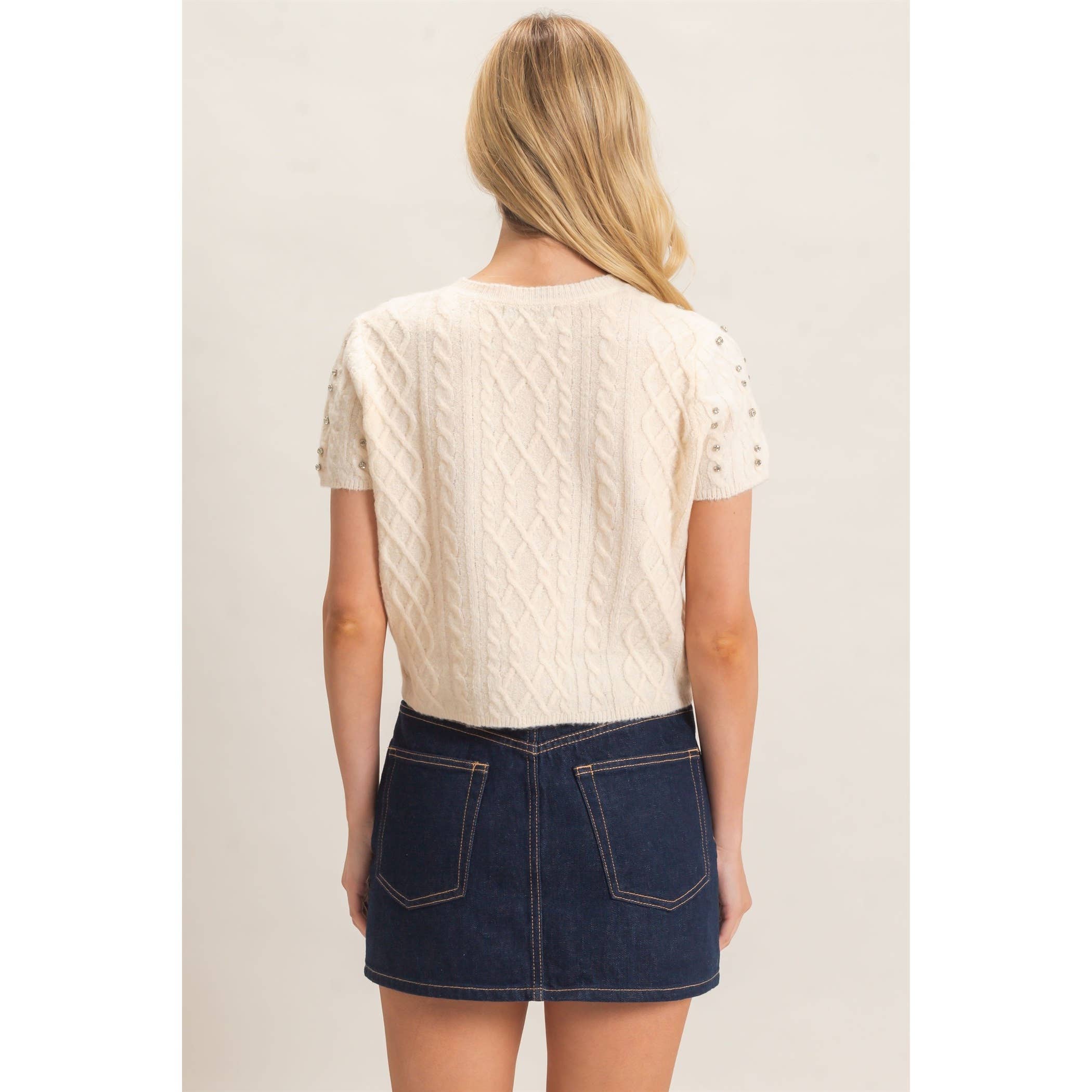 Embellished Cable Knit Sweater