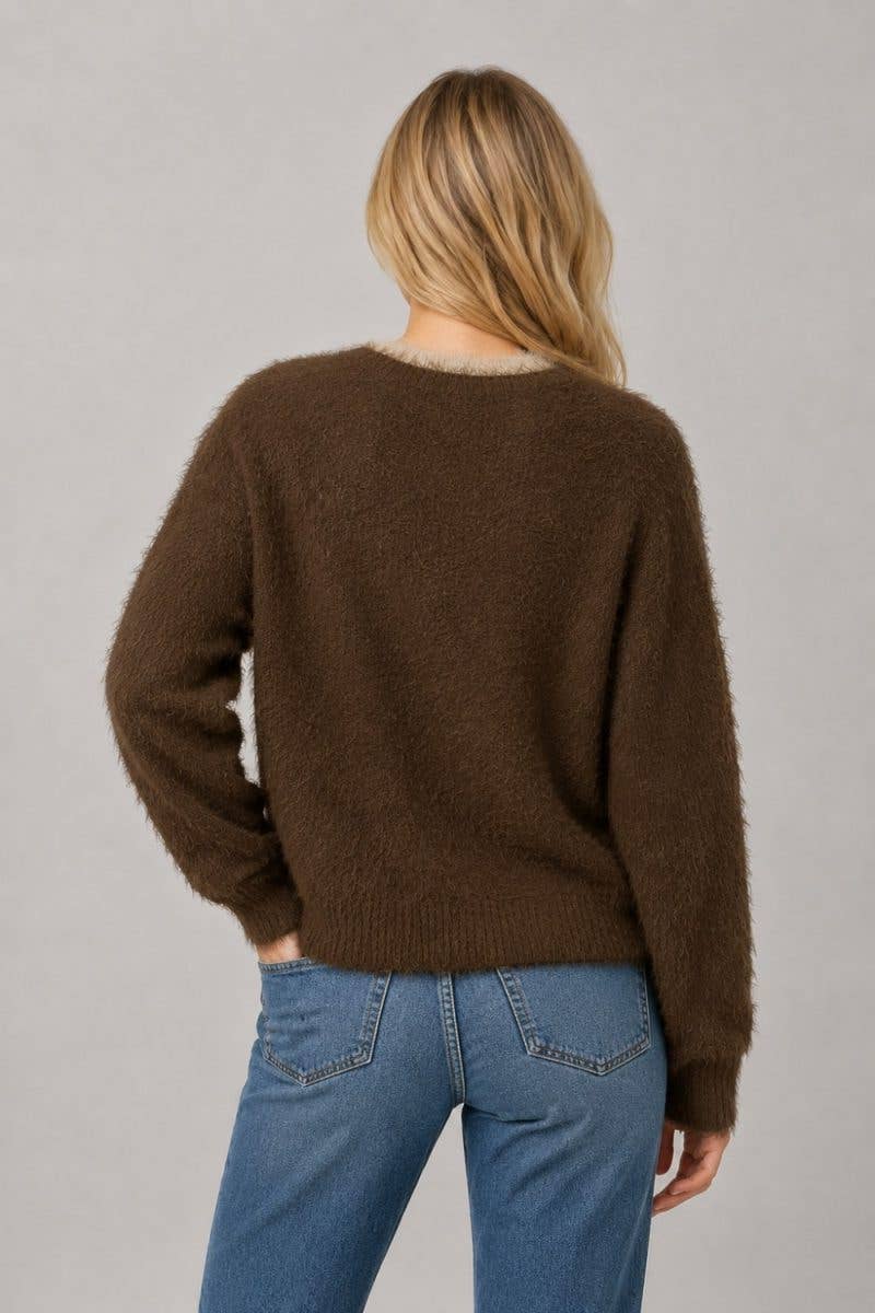 Fuzzy Teddy Bear Appliqué Sweater