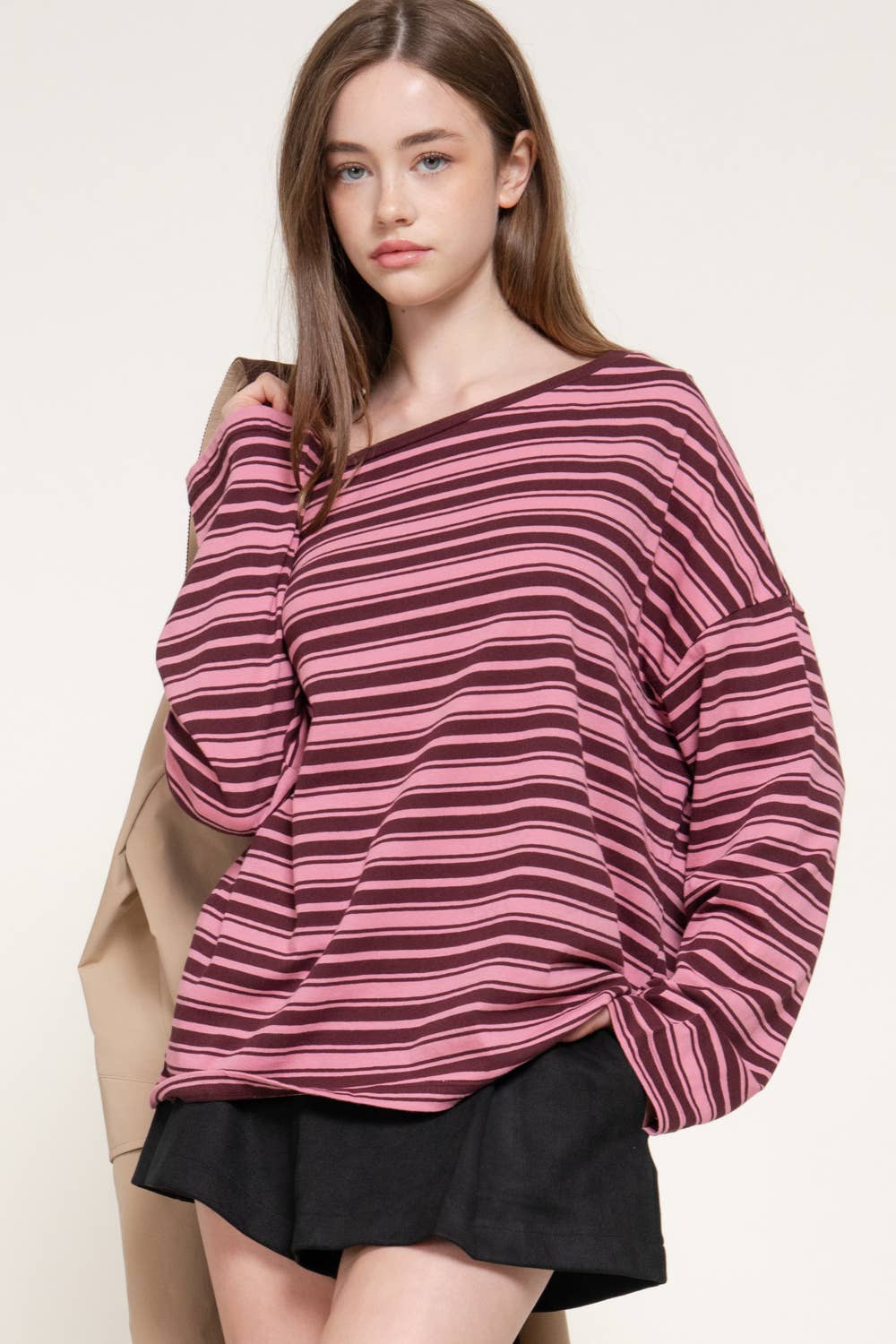 Long Sleeve Asymmetric Stripe Top