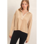 Ribbed Collared Pullover Top