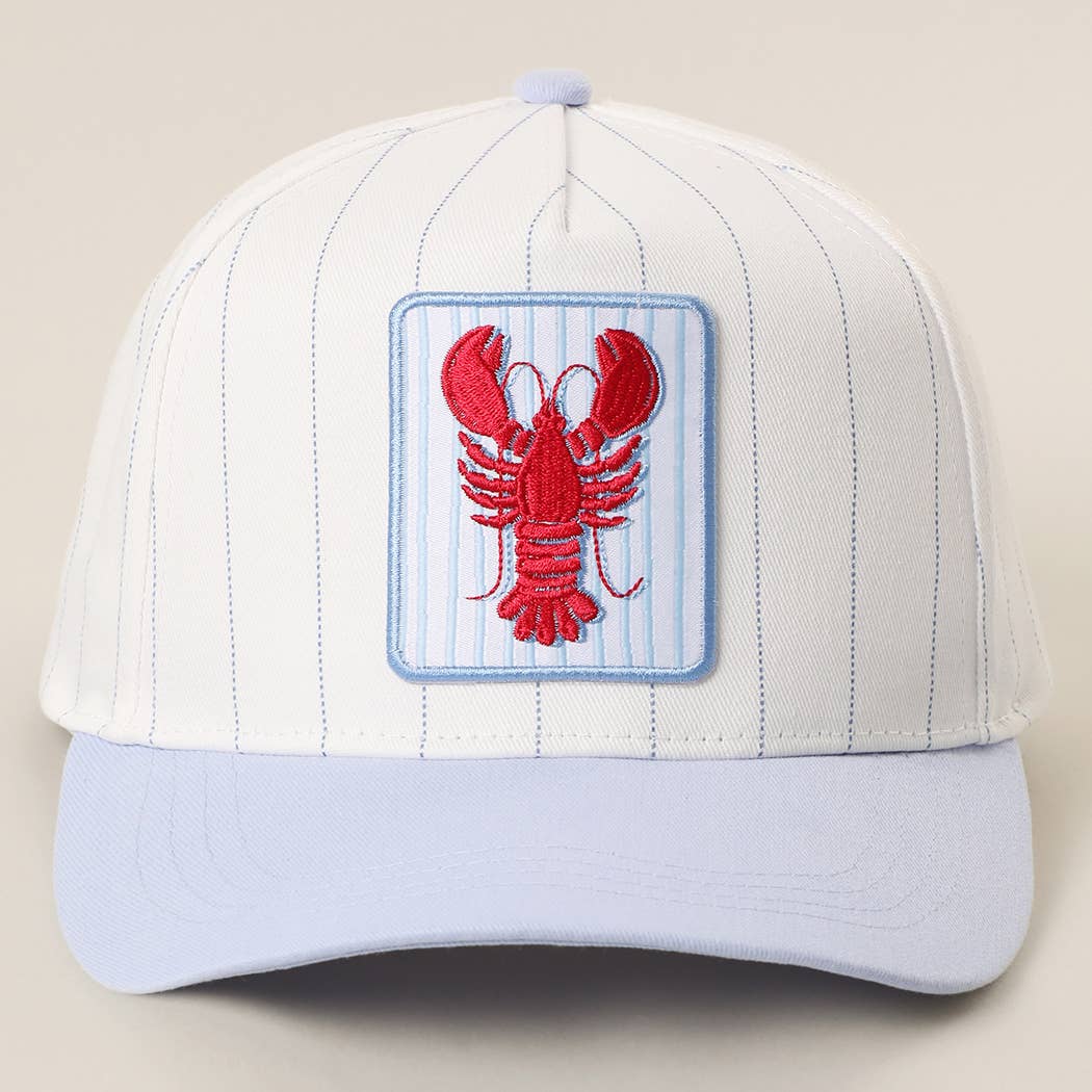 Lobster Embroidered Patch Seersucker Brim Trucker Hat