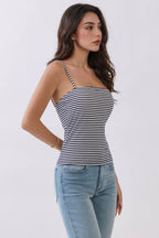 JC56962CS - STRIPED DOUBLE LINED  REMOVABLE BUILT-IN BRA TOP