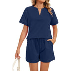 V Neck Tee & Drawstring Shorts 2 Piece Lounge Set