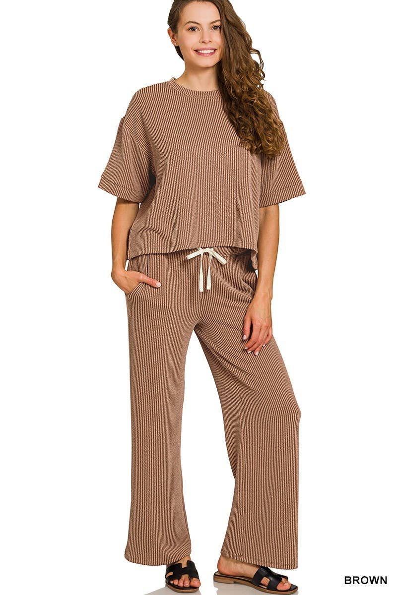 Raised Rib Short Sleeve Tee And Pants Set