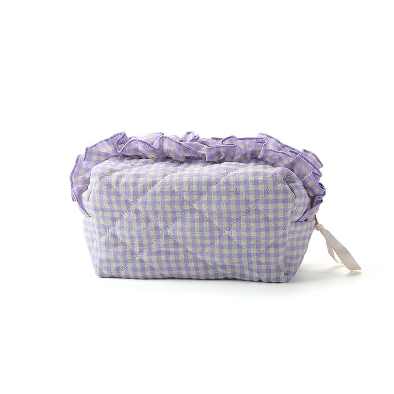 Gingham Ruffled Quilted Cosmetic Bag Pouch | 40P632