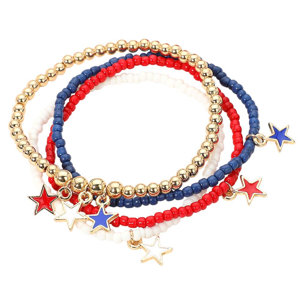 4PCS - Star Charm Beaded Stretch Multi Layered Bracelets