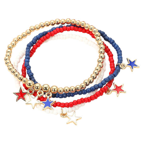4PCS - Star Charm Beaded Stretch Multi Layered Bracelets