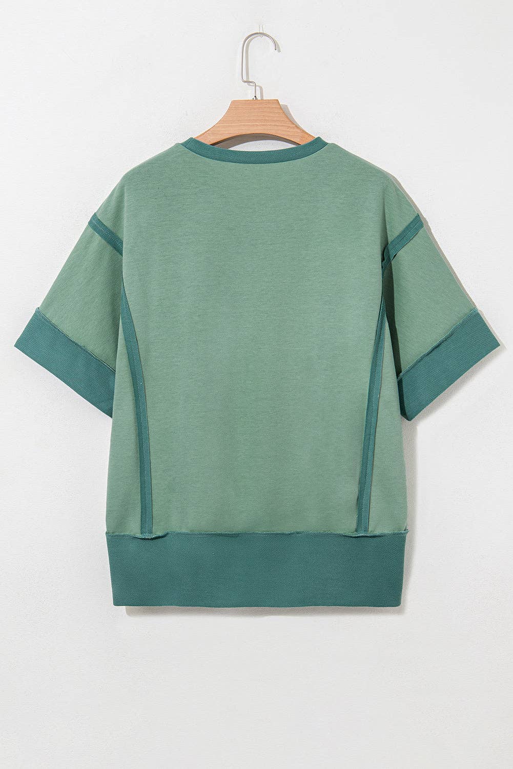 PRETTY BASH Colorblock 3/4 Sleeve Raw Seam High-Low Top