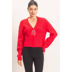 Rhinestone Bow Tie-Front Sweater