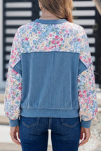 Floral Print Twisted Ribbed Detail Long Sleeve Top