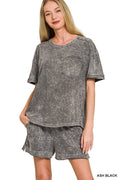 Halo Snow Washed Exposed Seam Top N Shorts Set