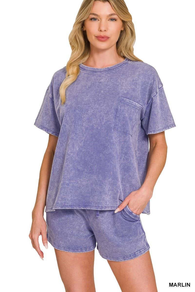 French Terry Acid Washed Relaxed Top N Short Set