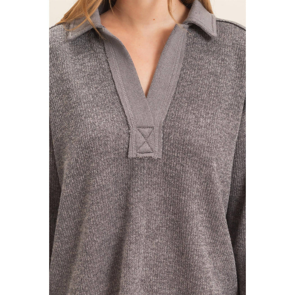 Ribbed Collared Pullover Top
