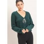 Rhinestone Bow Tie-Front Sweater