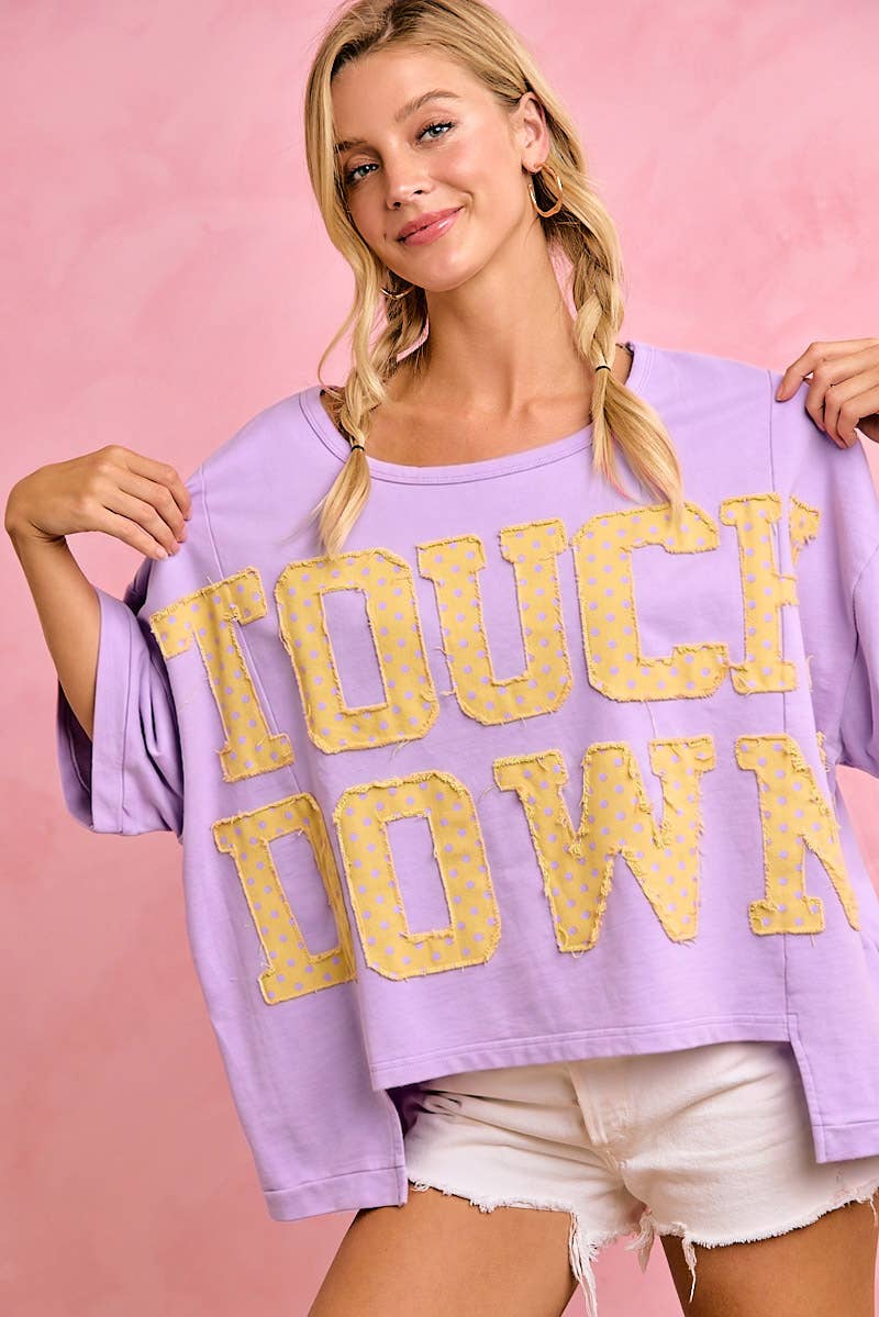 GAMEDAY THEME POLKA DOT PATCHES SHORT SLEEVES TOP