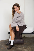 FUZZY KNIT BUTTON DOWN BOXY CARDIGAN SWEATER
