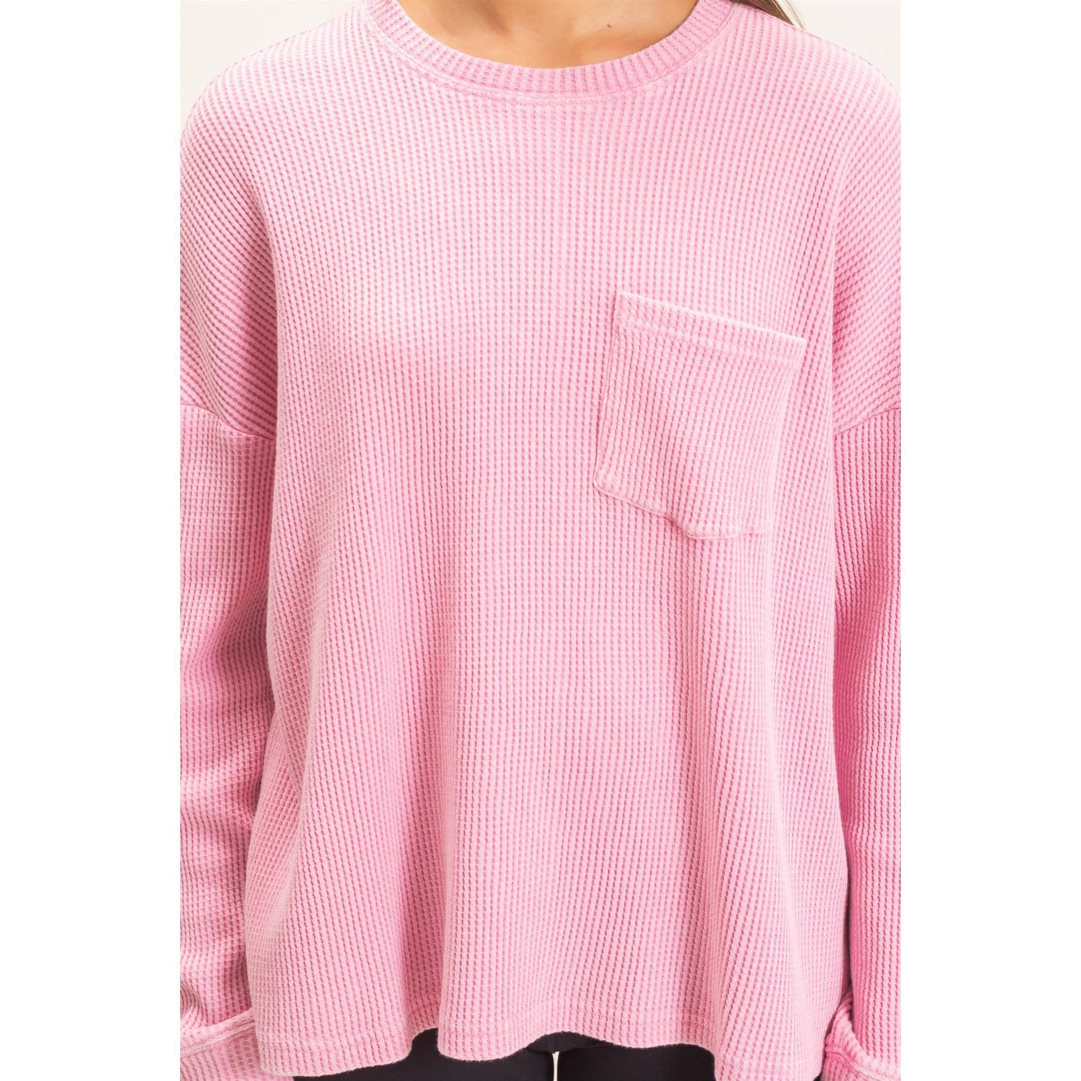 Mineral Wash Waffle Long Sleeve Top