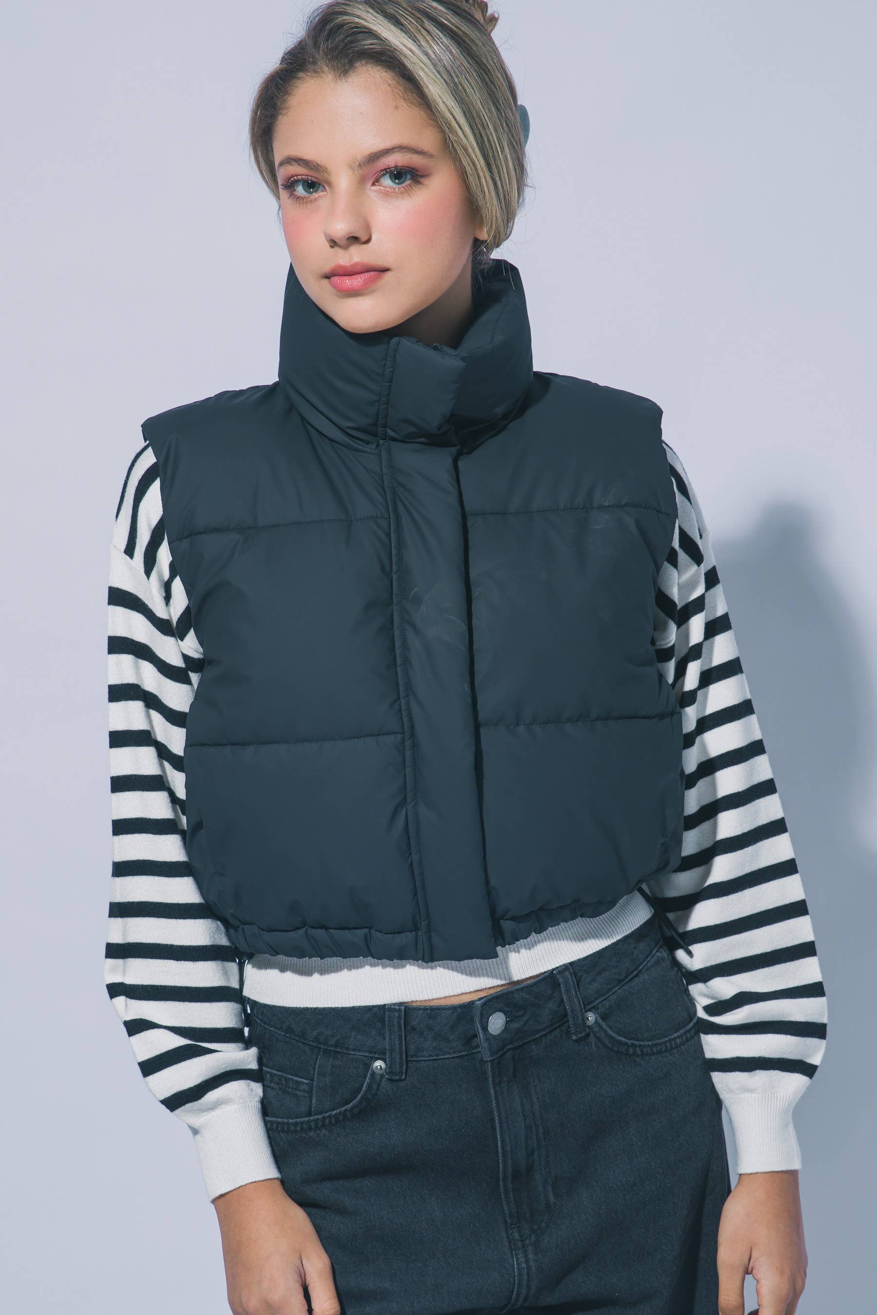 High Neck Cropped Puffer Vest
