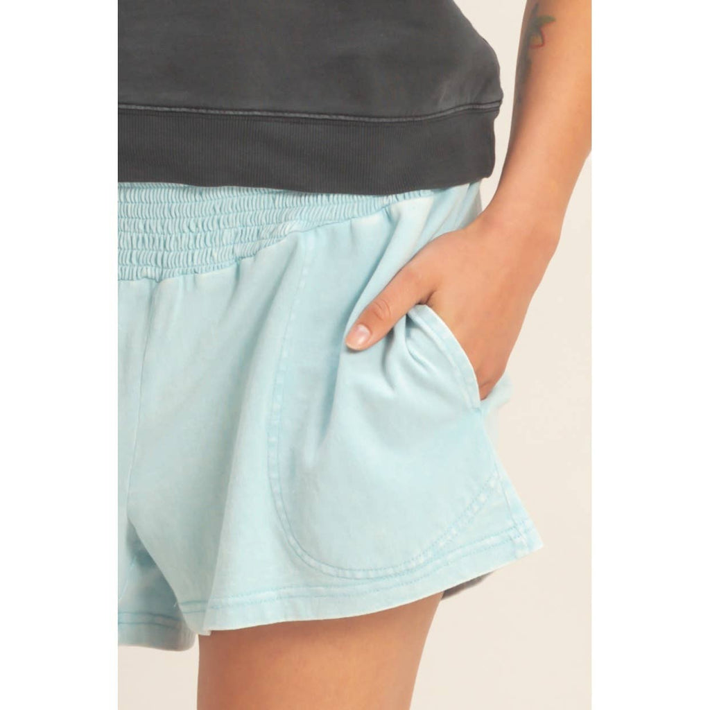 Smocked Waist Mineral Wash Shorts