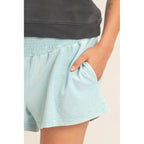 Smocked Waist Mineral Wash Shorts