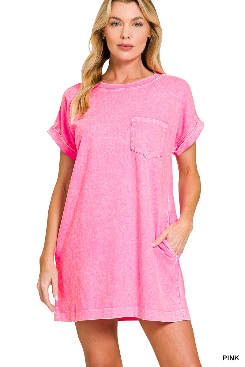 1211 Halo Washed Premium Cotton T Shirts Dress w/ pockets SI-2918