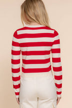Long Sleeve Crew Neck Stripe Fitted Sweater