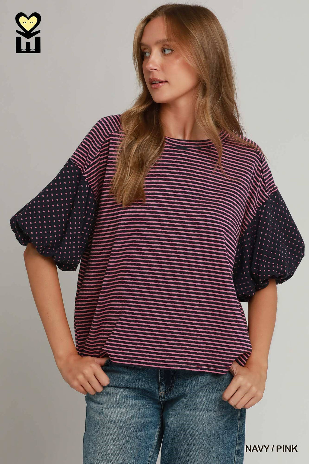 Polka Dot Bubble Sleeve Oversized Top