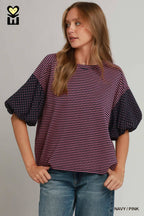 Polka Dot Bubble Sleeve Oversized Top