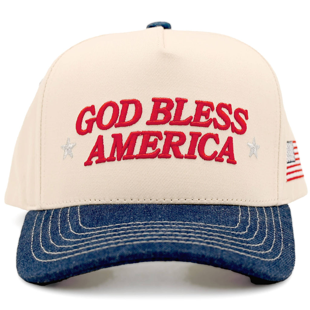 GOD BLESS AMERICA Letter Two Tone Trucker Cap