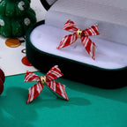 Holiday Red&White Peppermint Striped Bow Earrings | 80E63567