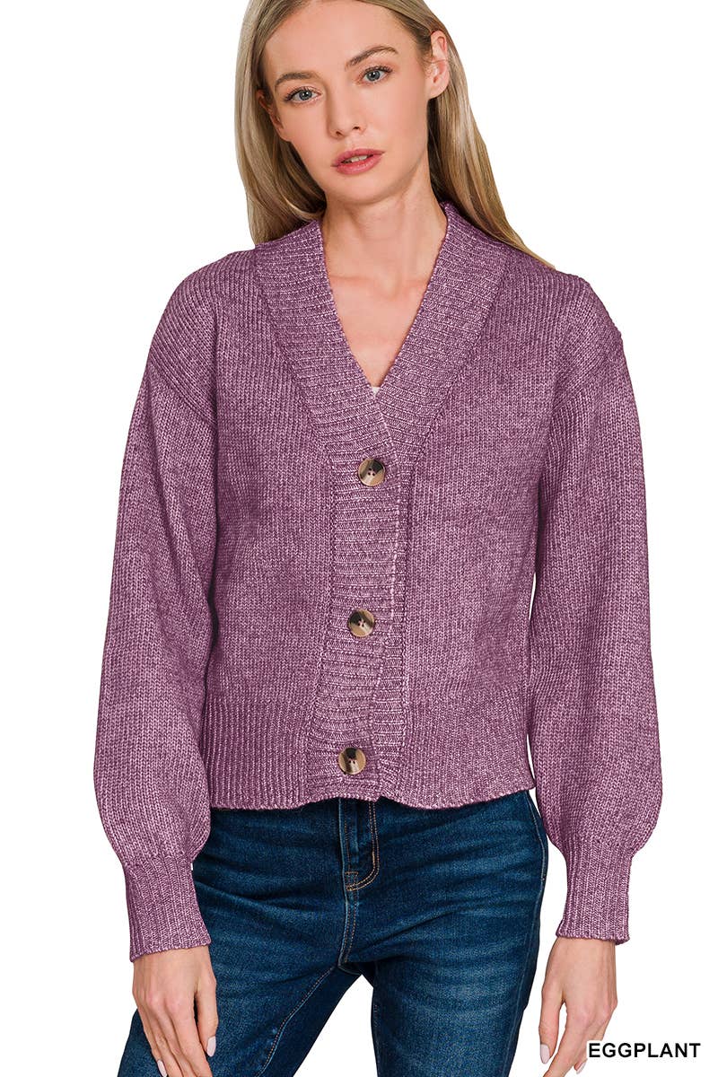 Melange Button Front Sweater Cardigan