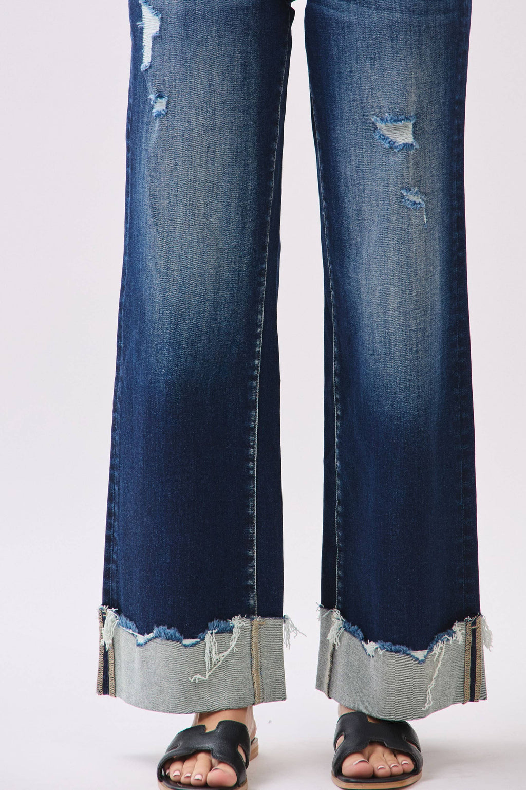 P1554W-DK HIGH RISE STRETCH WIDE LEG W/ CUFFED HEM JEANS