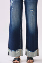 P1554W-DK HIGH RISE STRETCH WIDE LEG W/ CUFFED HEM JEANS