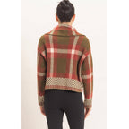 Wide Collar Plaid Zip-Up Sweater