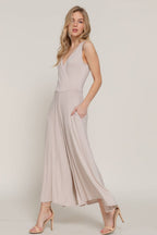 Sleeveless Double V-Neck Surplice Knit Jumpsuit