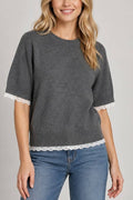 Lace Trimmed Short-sleeved Sweater