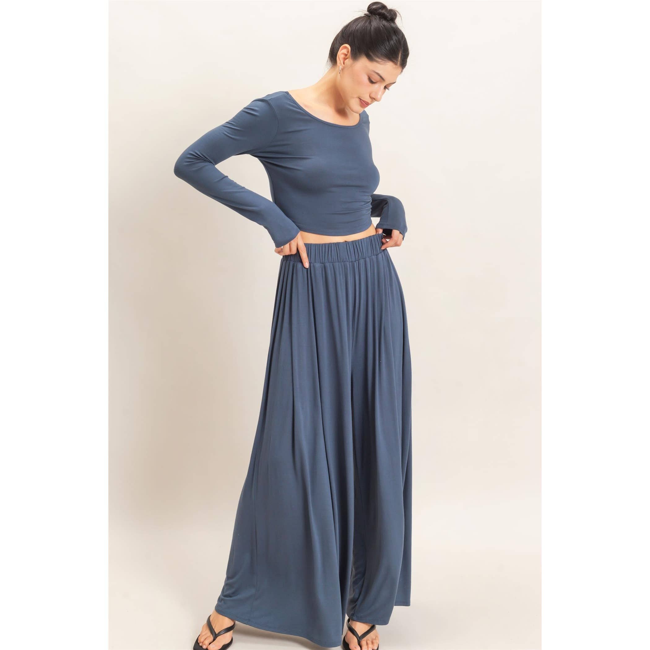 Long Sleeve Top & Wide Leg Pants Set