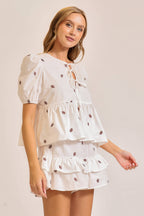 Football Print Tie-Front Babydoll Top