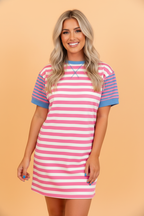 PRETTY BASH Stripe Patchwork T-Shirt Dress