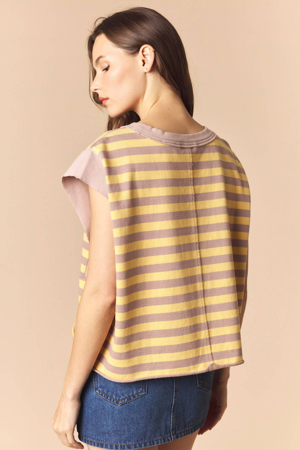 Stripe Cotton And Solid Rib Oversized Sleeveless Top