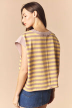 Stripe Cotton And Solid Rib Oversized Sleeveless Top