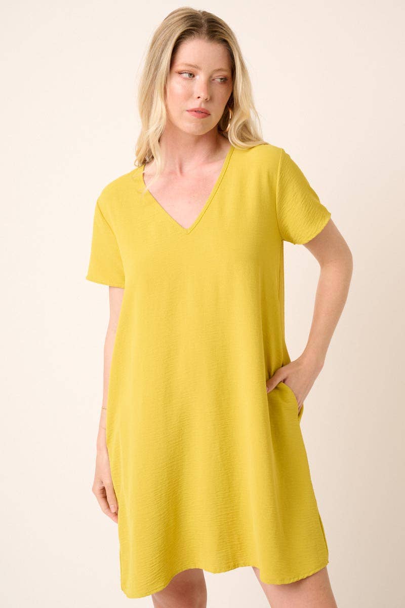 CD1565-AIRFLOW V-NECK SHORT SLEEVE SHIFT DRESS