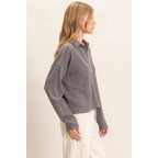 Ribbed Collared Pullover Top