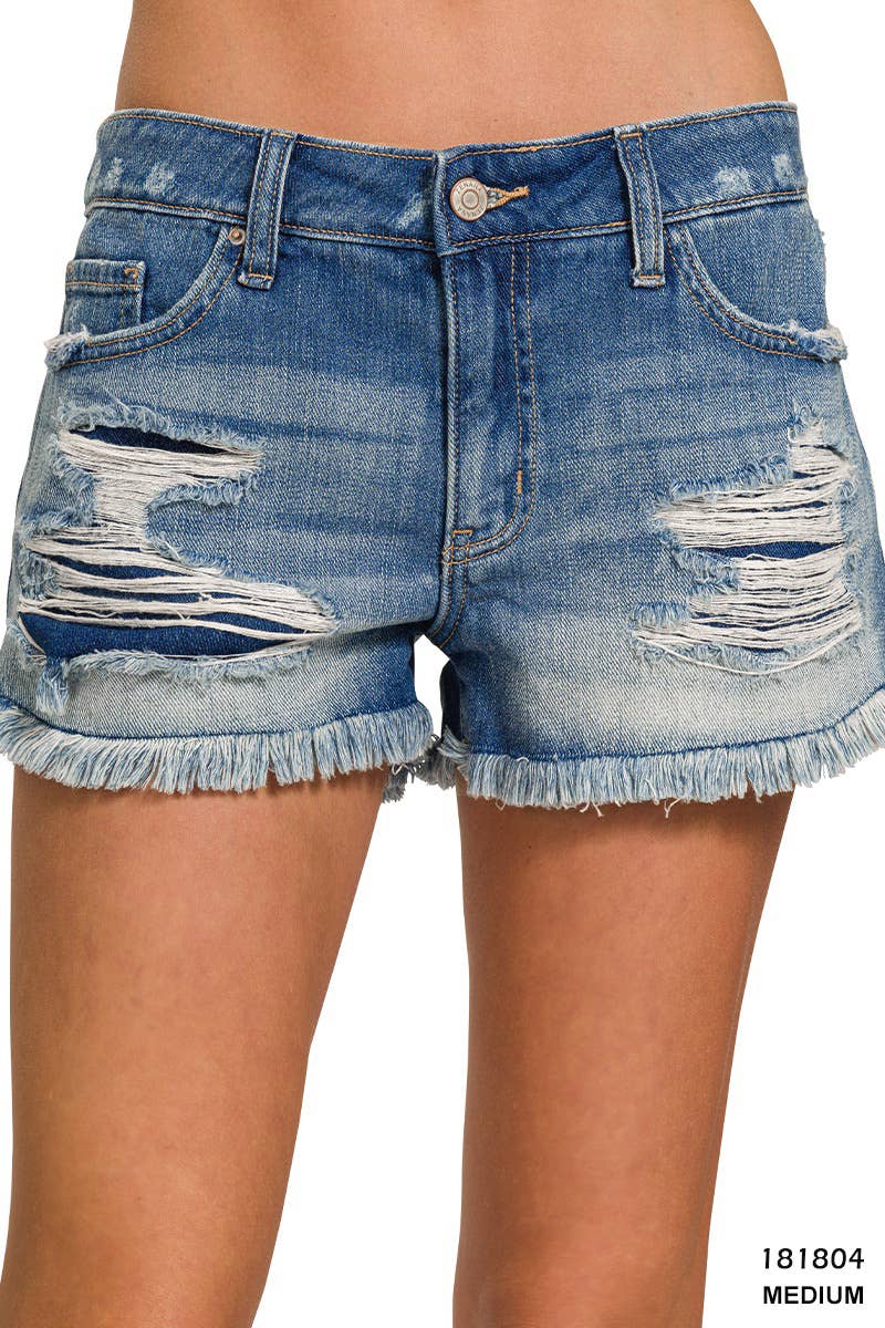 Distressed Cuffed Raw Hem Denim Shorts