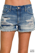 Distressed Cuffed Raw Hem Denim Shorts